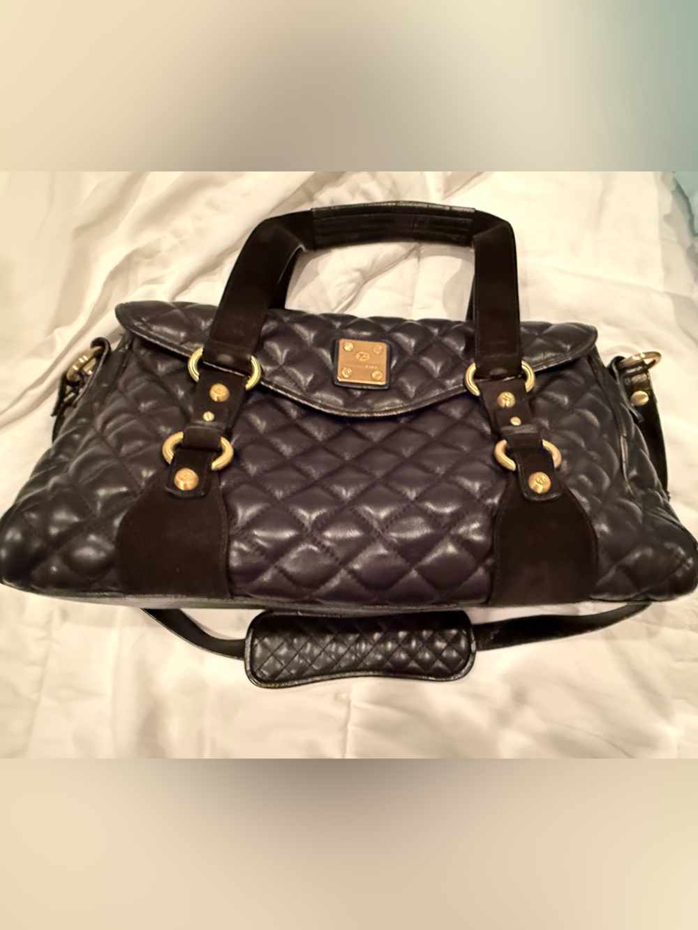 Francesco Biasia Quilted Black Shoulder Bag with Gold Hardware